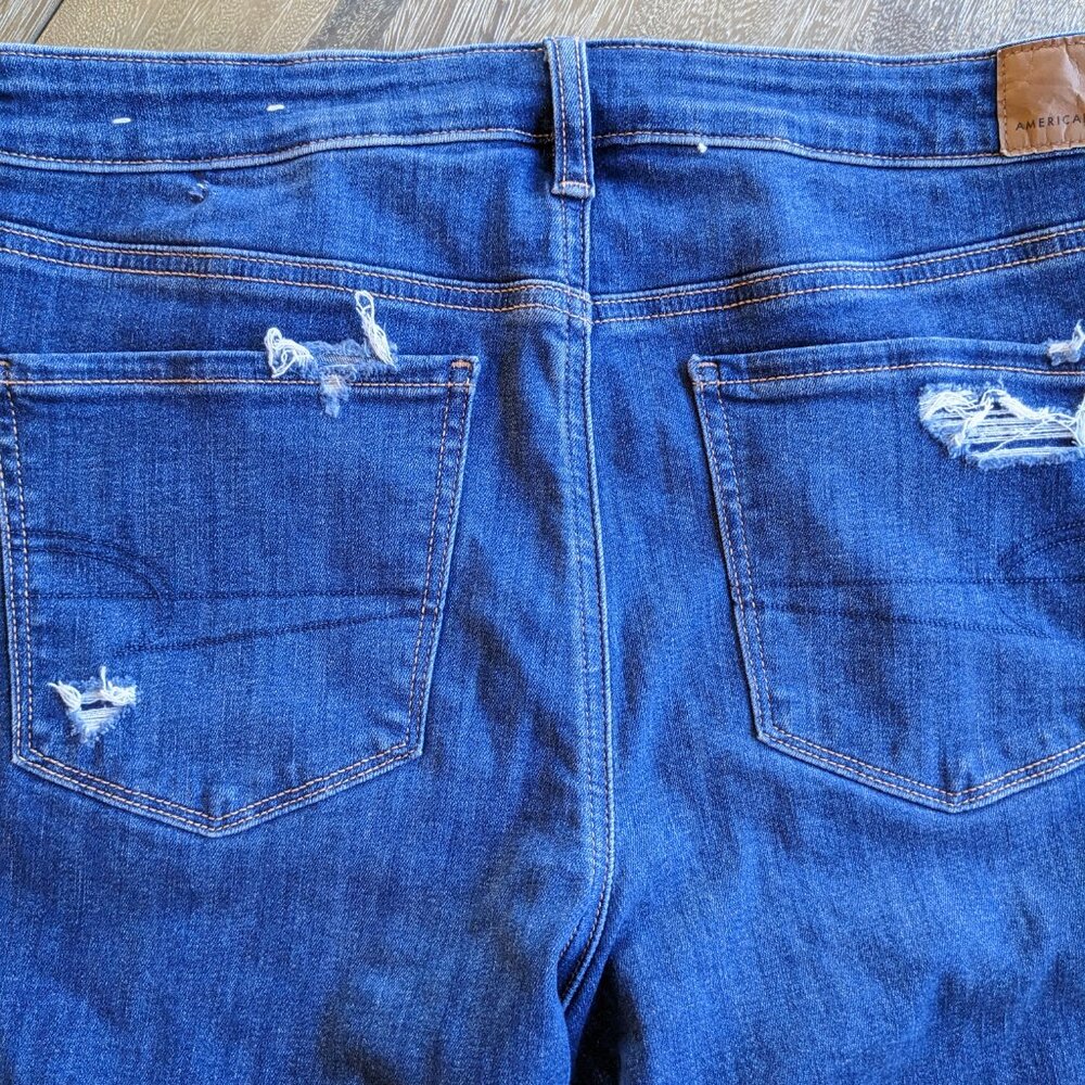 American Eagle Jegging Ripped Distressed Denim Blue Jeans Skinny Jeans, Size 12 - Picture 8 of 11